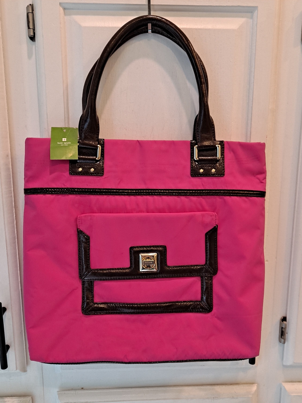 Kate Spade Blakely Magenta Pink Tote Contrast Dark Brown Leather Trim Vintage